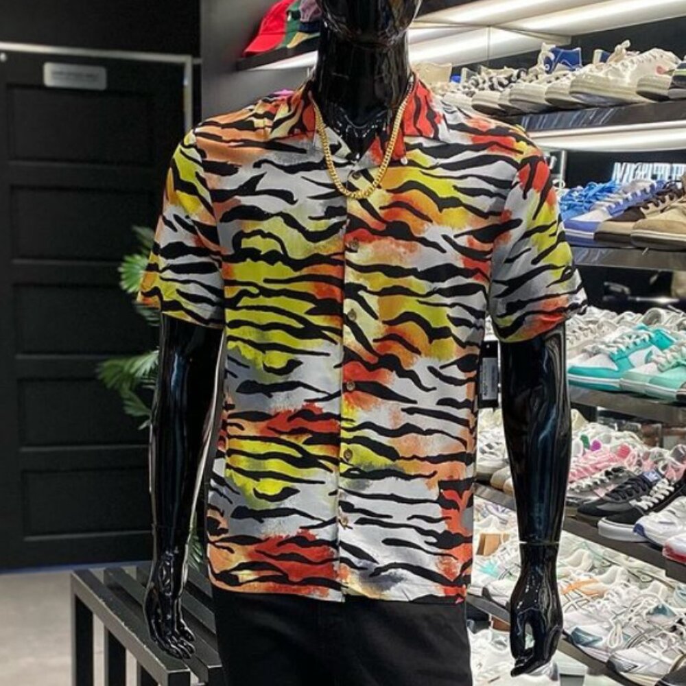 Ed Hardy All Over Tiger Print Short Sleeve Camp Shirt